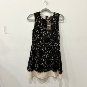 Do + Be Sleeveless Round Neck Lace A-Line Mini Dress Black/Cream Women's Medium